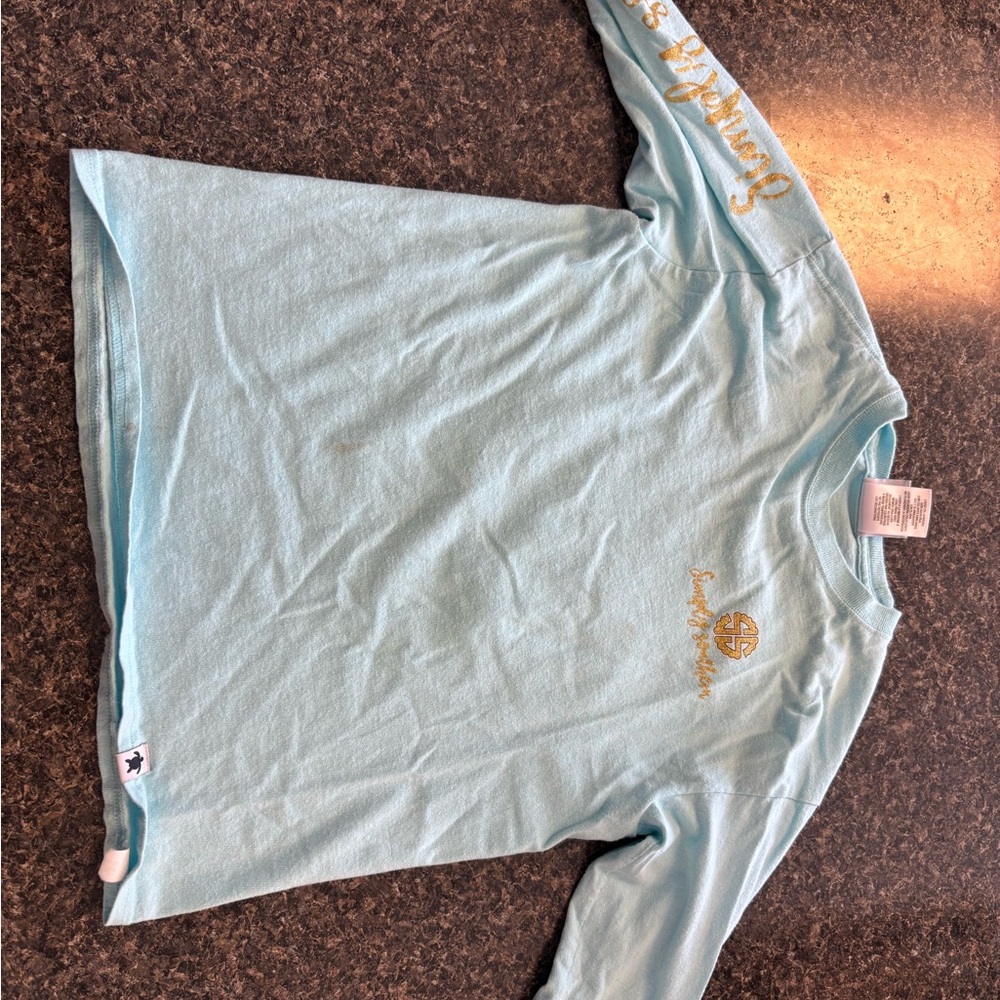 Simply Southern Light Blue Long Sleeve Tee with Gold Details